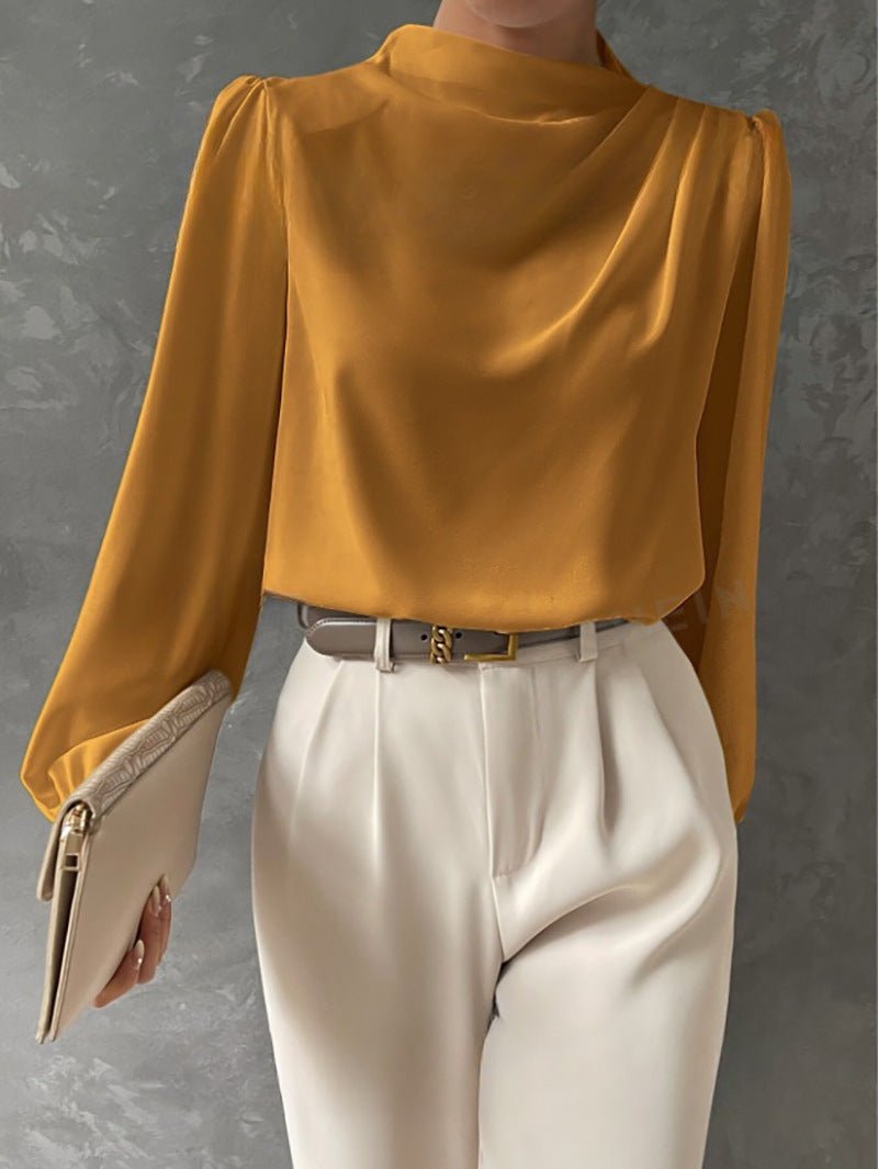 Satin Cowl Neck Blouse with Full Sleeves and a Relaxed Cut in Yellow