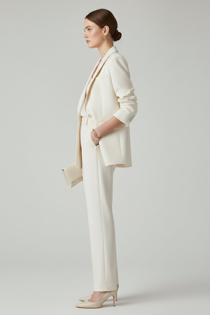 Two-Piece Suit Set with a Single-Breasted Blazer and Straight Legs