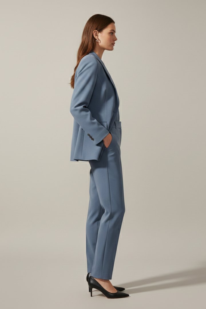Two-Piece Suit Set with Notched Lapel Blazer and Trousers