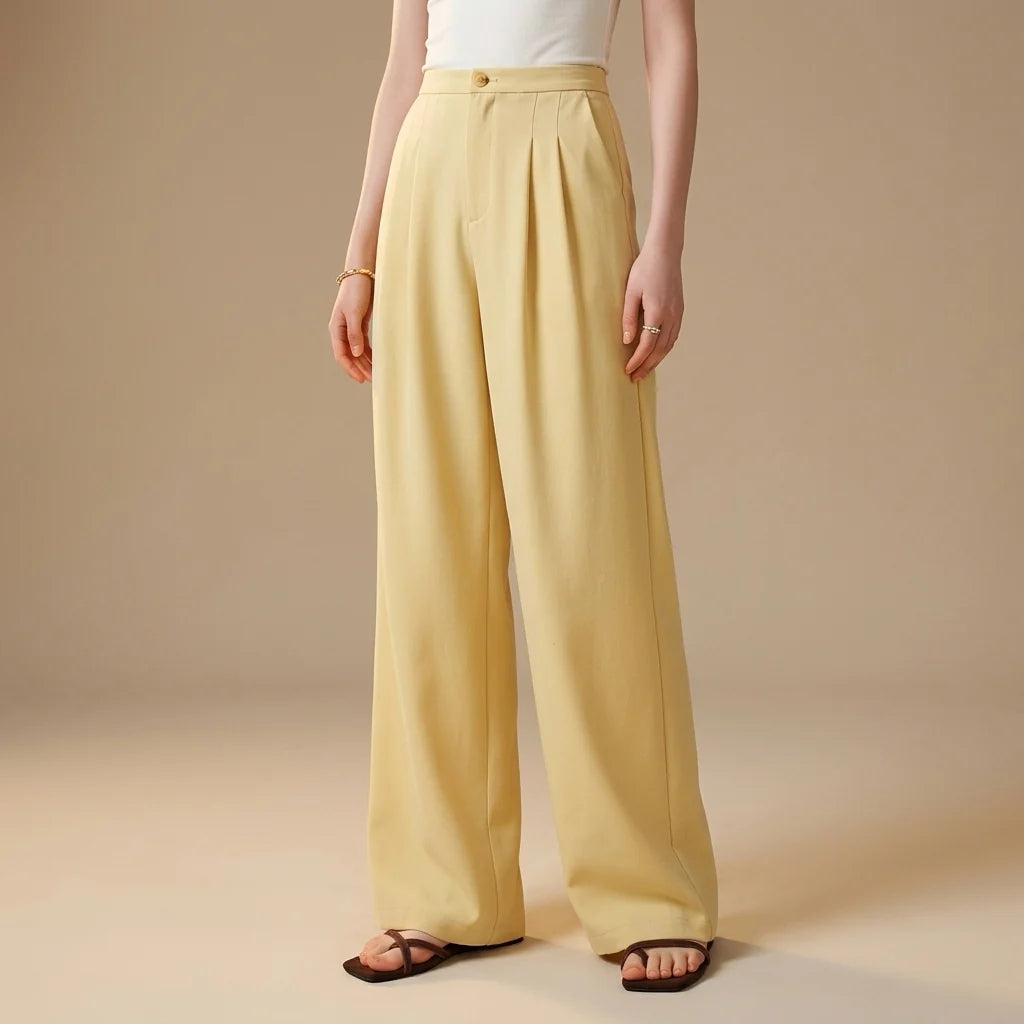 Pleated Wide Leg Trousers with Belt Loops and a Button Front