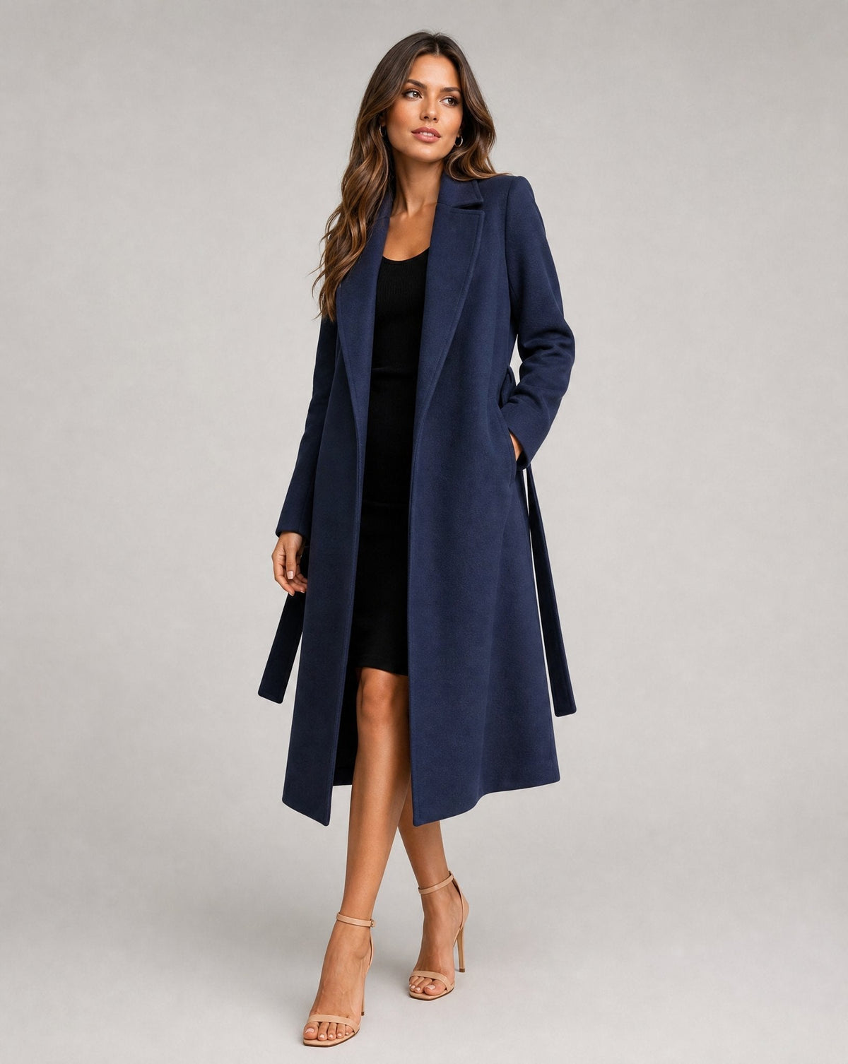 Belted Longline Coat with Notched Lapel and Welt Pockets 1