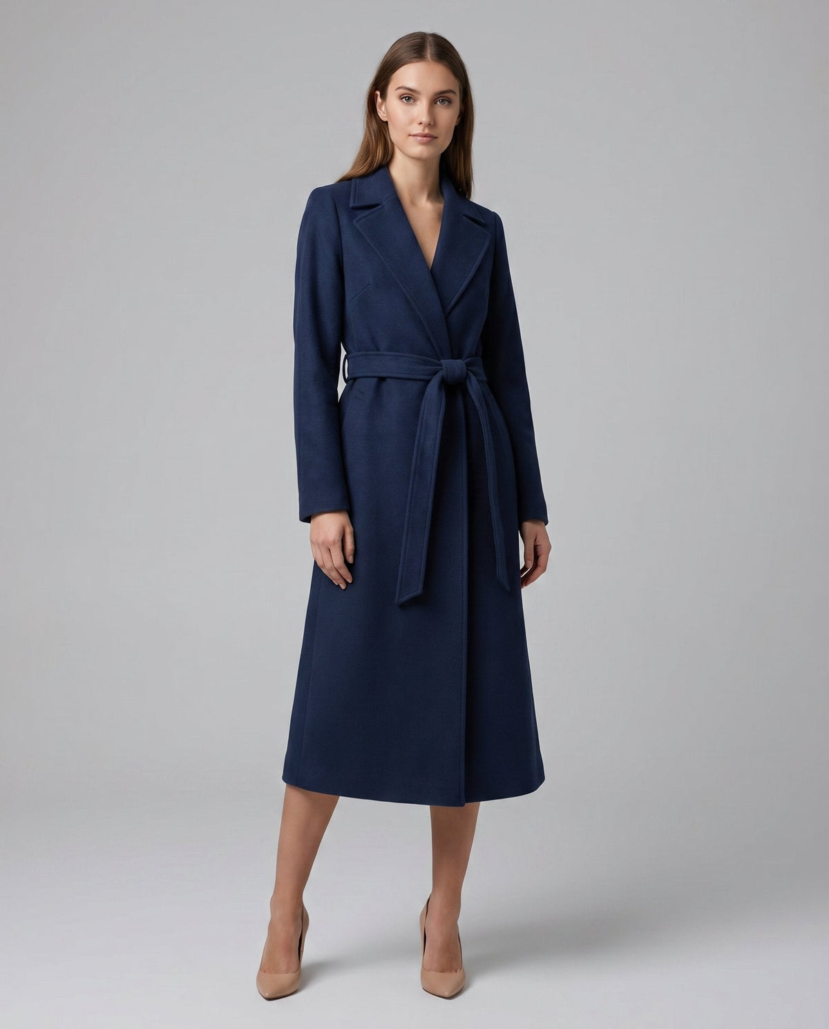 Belted Longline Coat with Notched Lapel and Welt Pockets 2