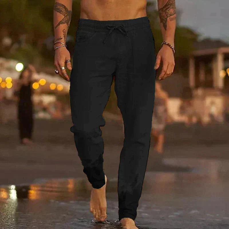 Caden Men's Linen Pants | Relaxed Fit, Elastic Waistband 3
