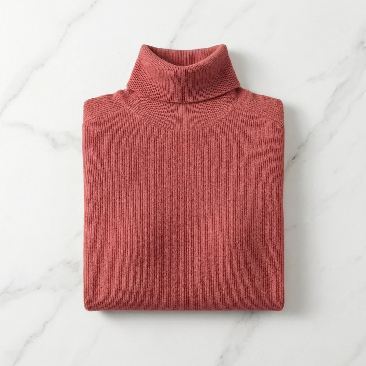 Rib Knit Turtleneck Sweater with a Tall Folded Collar