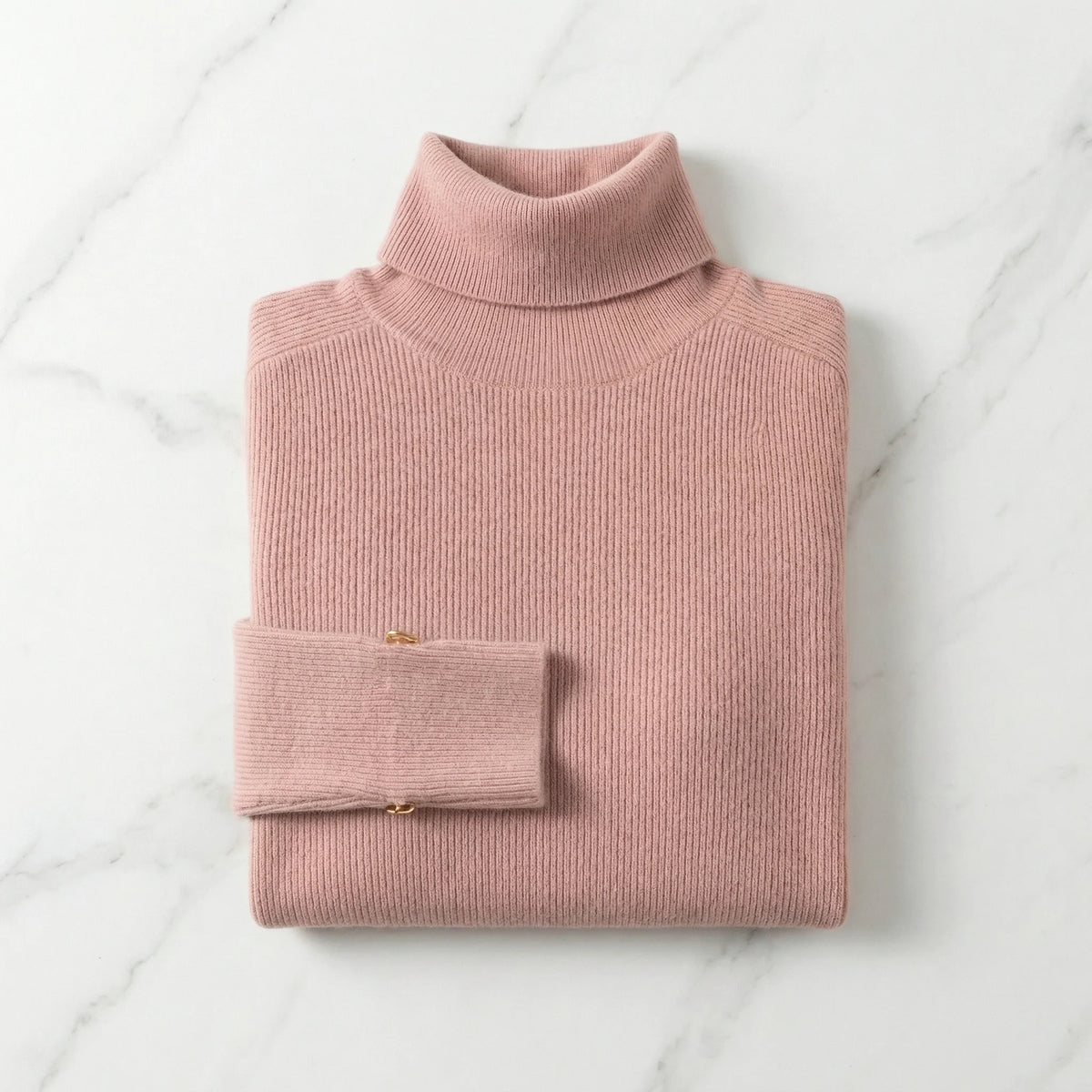 Rib Knit Turtleneck Sweater with a Tall Folded Collar