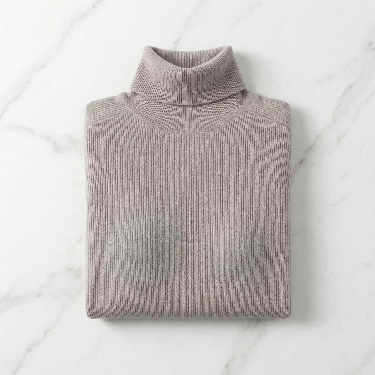 Rib Knit Turtleneck Sweater with a Tall Folded Collar