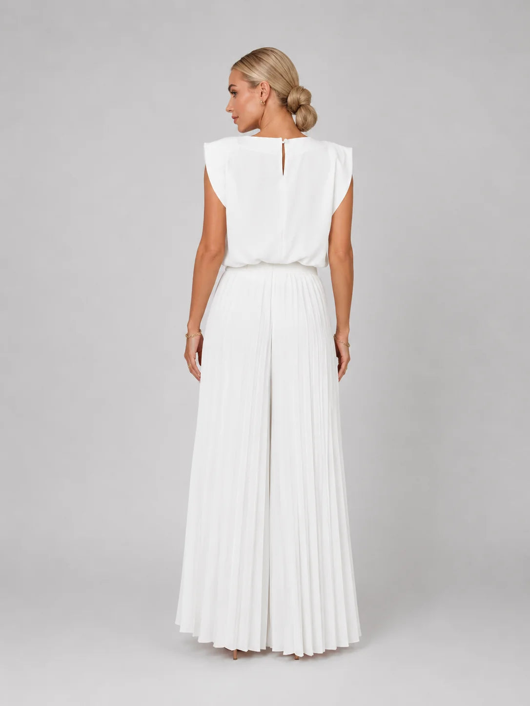 Accordion Pleated Trouser Set with a Sleeveless Boxy Top