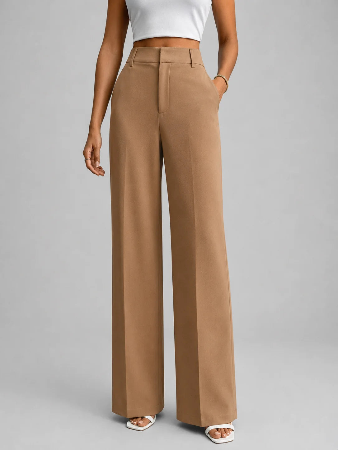 Tailored Wide Leg Trousers with a Flat Front and Belt Loops
