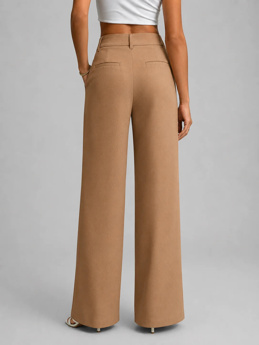 Tailored Wide Leg Trousers with a Flat Front and Belt Loops