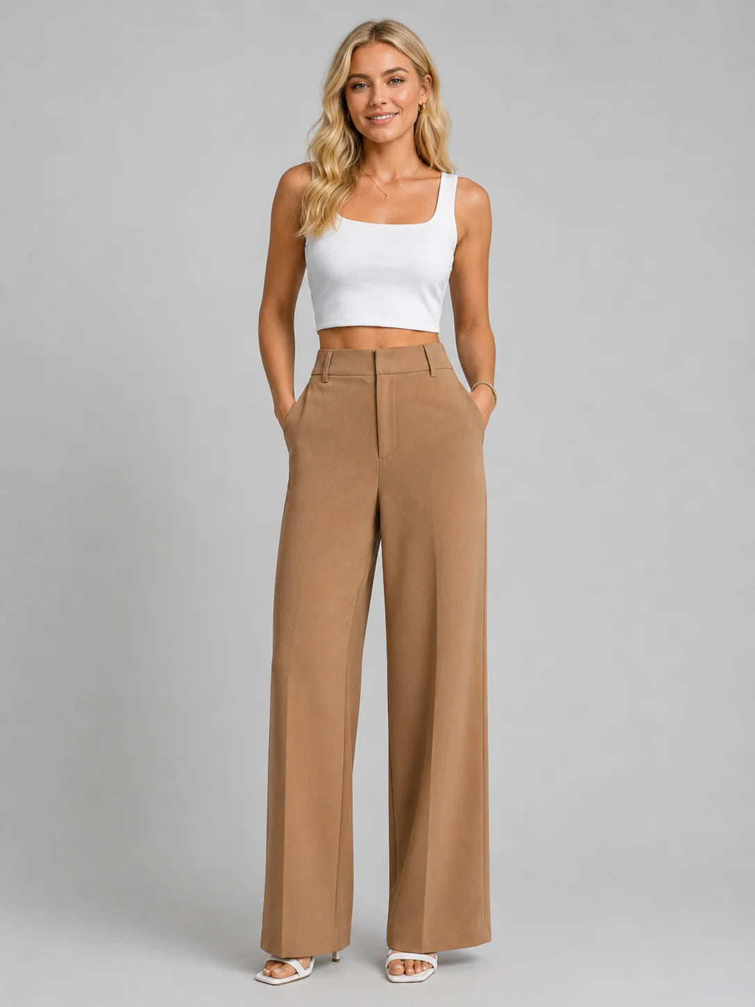 Tailored Wide Leg Trousers with a Flat Front and Belt Loops