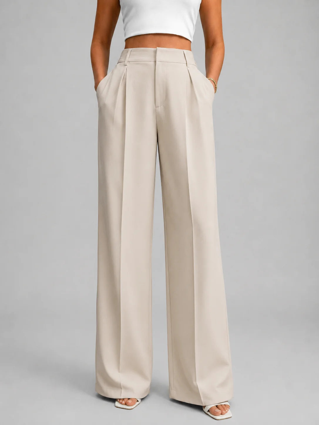 Tailored Wide Leg Trousers with a Flat Front and Belt Loops