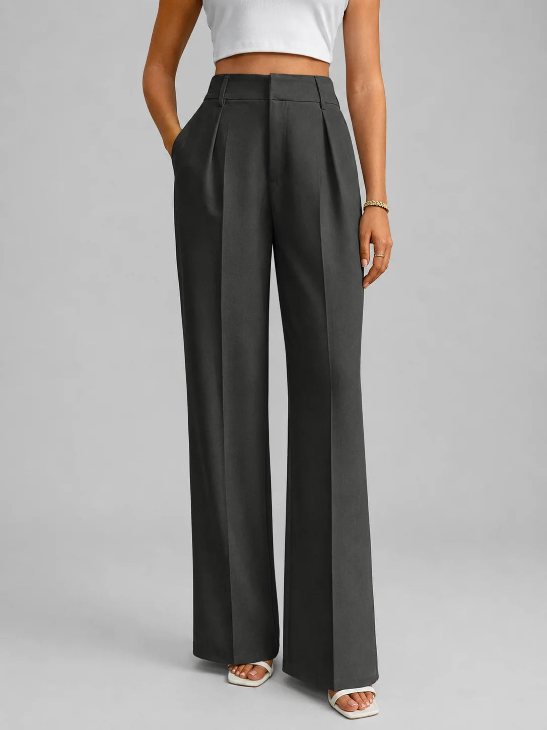 Tailored Wide Leg Trousers with a Flat Front and Belt Loops