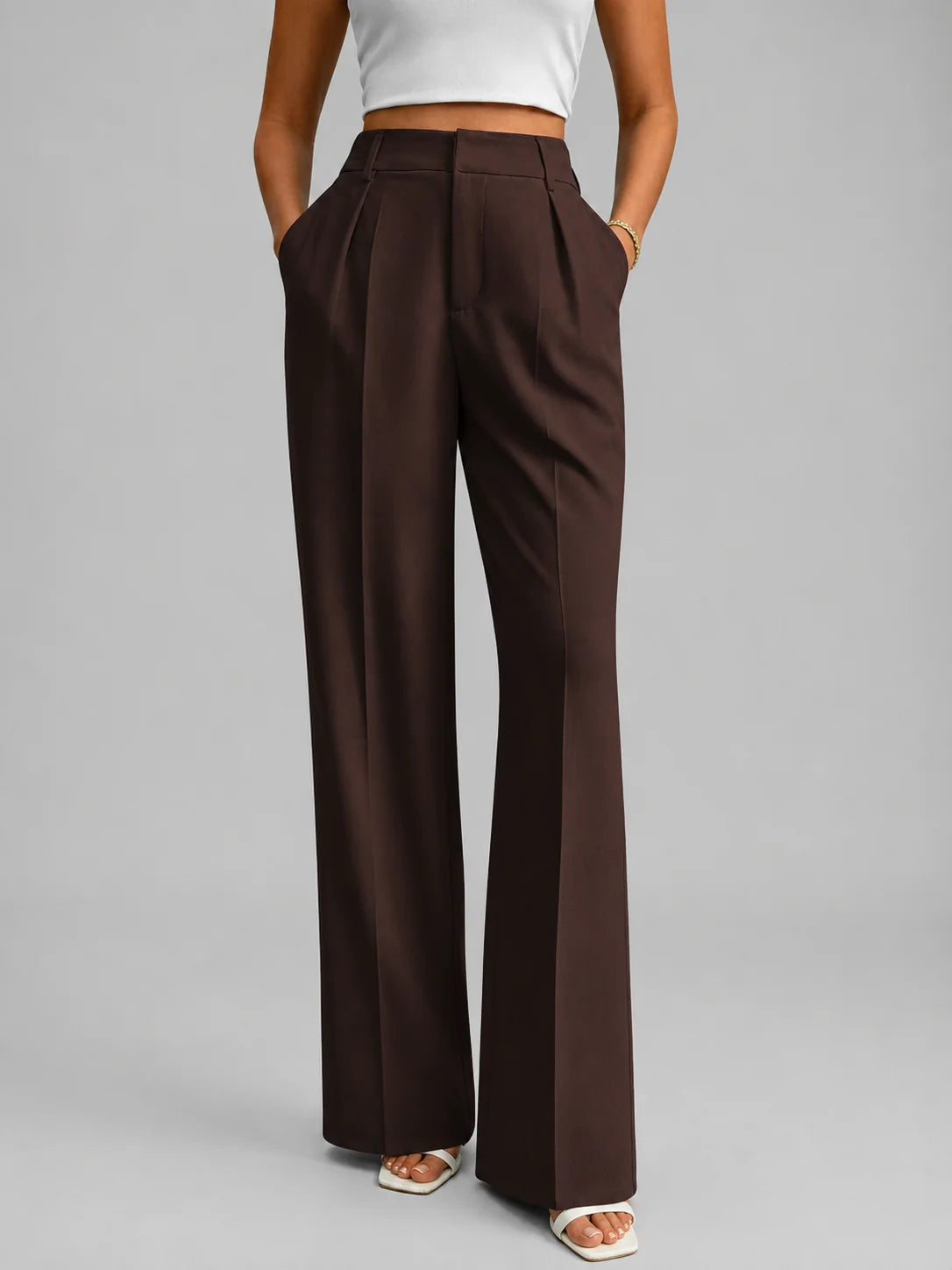 Tailored Wide Leg Trousers with a Flat Front and Belt Loops