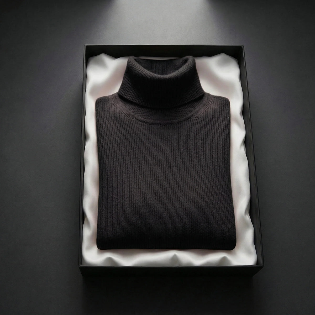 Ribbed Turtleneck Sweater with a Folded Collar and Ribbed Cuffs