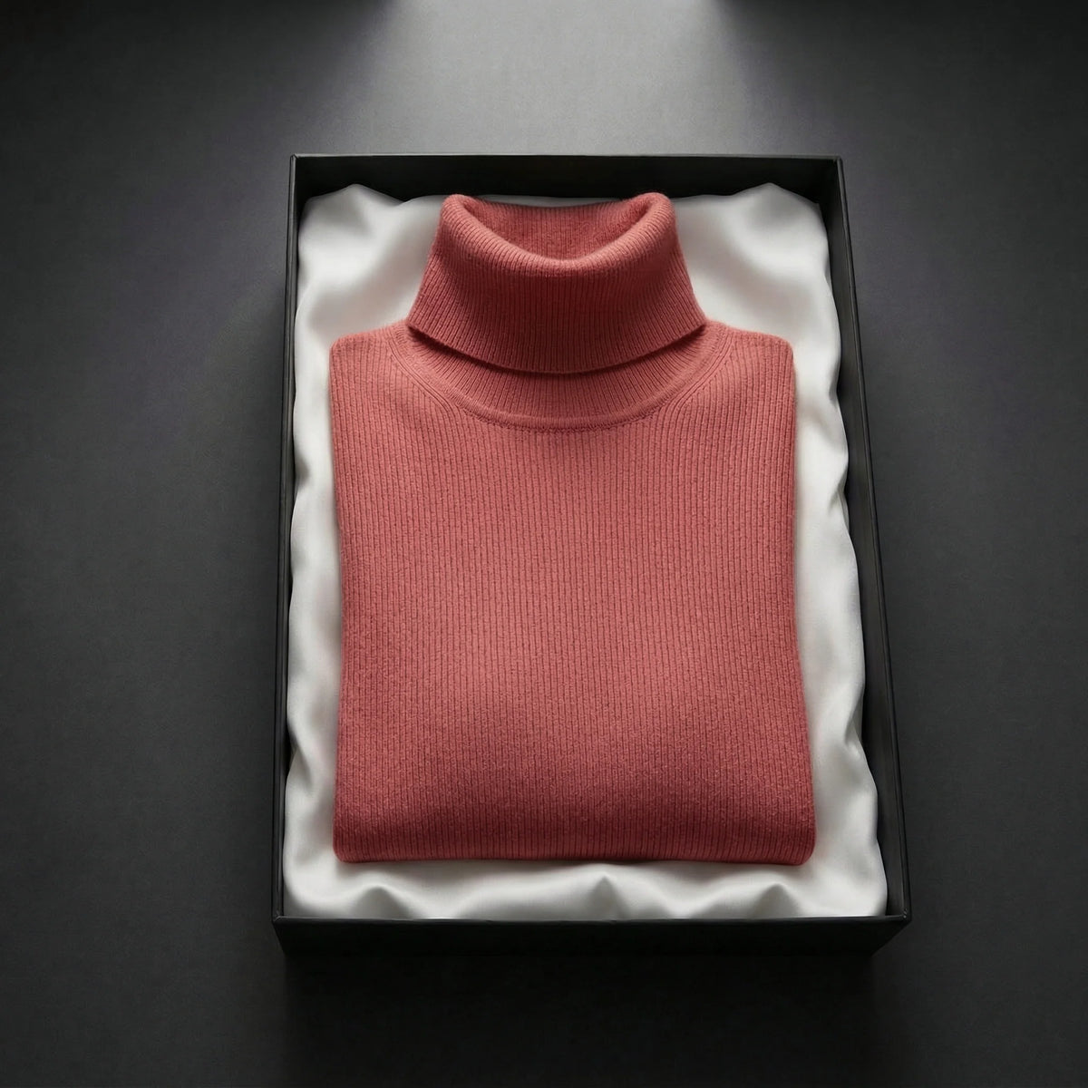Ribbed Turtleneck Sweater with a Folded Collar and Ribbed Cuffs