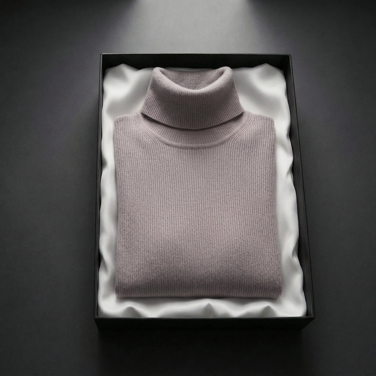 Ribbed Turtleneck Sweater with a Folded Collar and Ribbed Cuffs