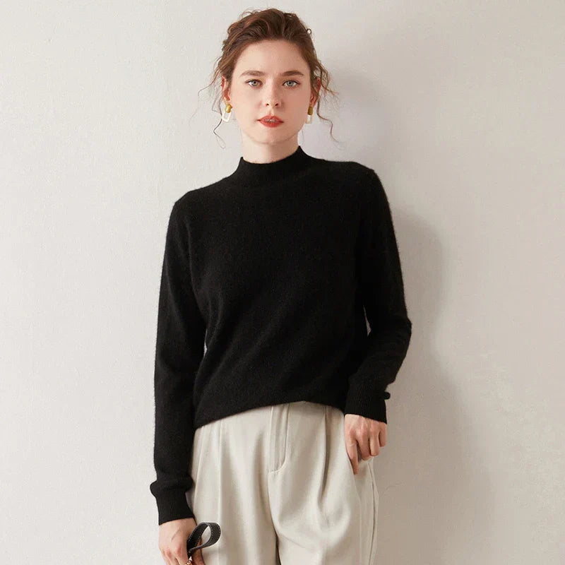 Brushed Knit Mock Neck Sweater with Dropped Shoulders