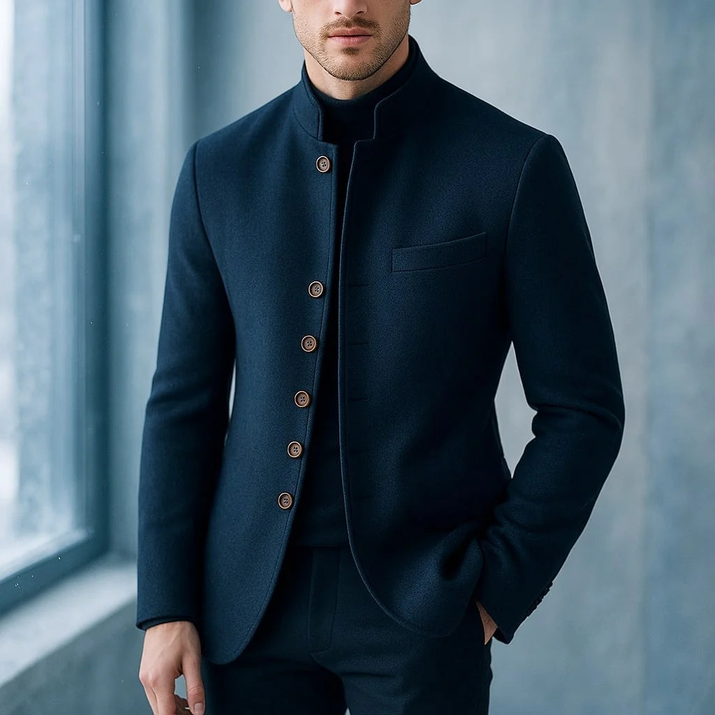 Maverick Men's Jacket | Wool-Look, Stand-Collar, Five-Button Closure 3