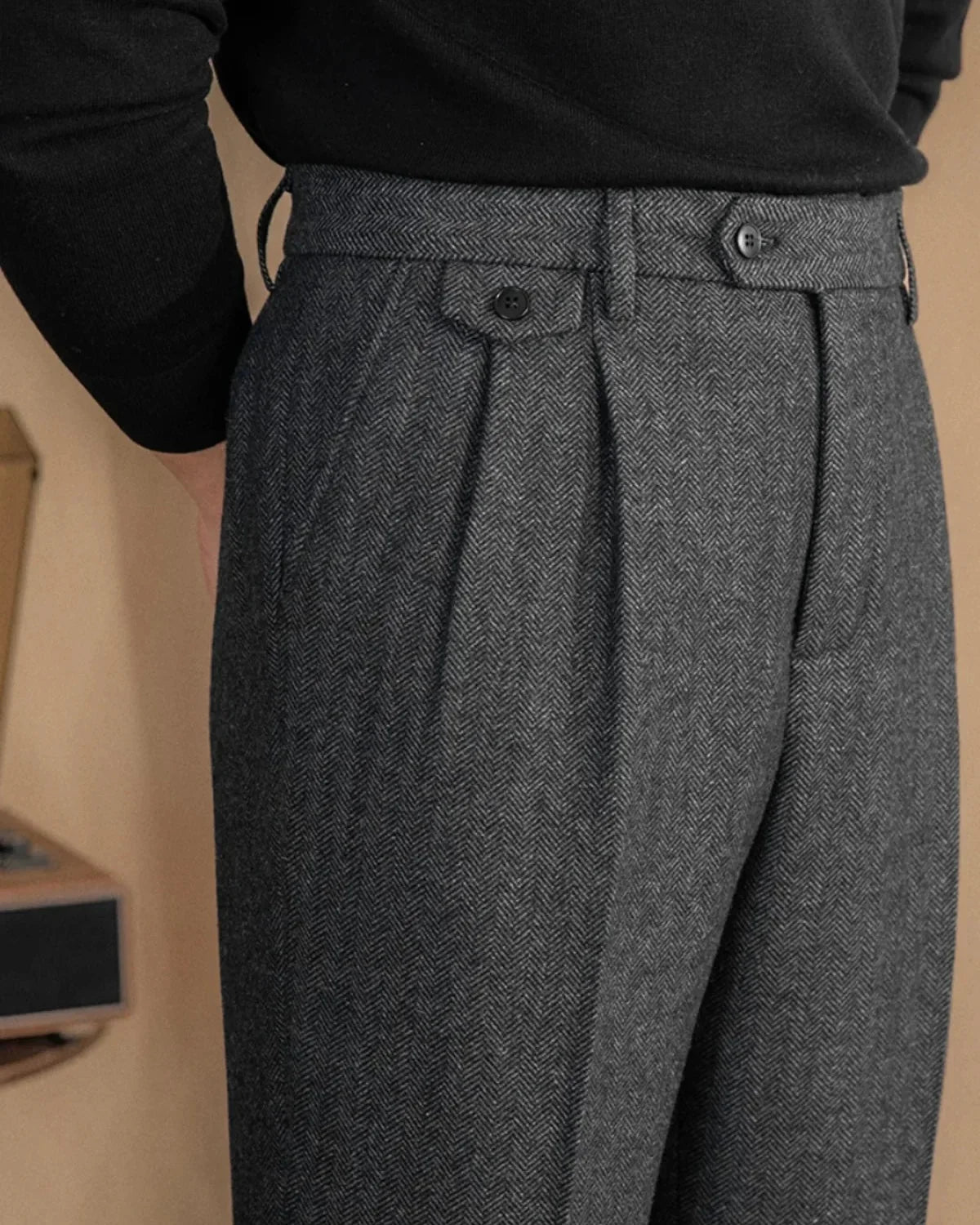 Milo Women's High-Waist Trousers | Herringbone Wool Blend, Tailored Fit 0