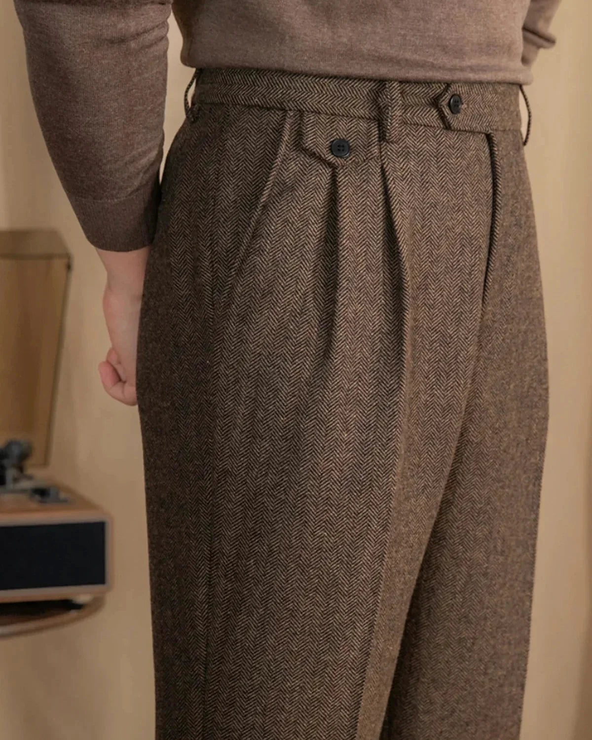 Milo Women's High-Waist Trousers | Herringbone Wool Blend, Tailored Fit 2