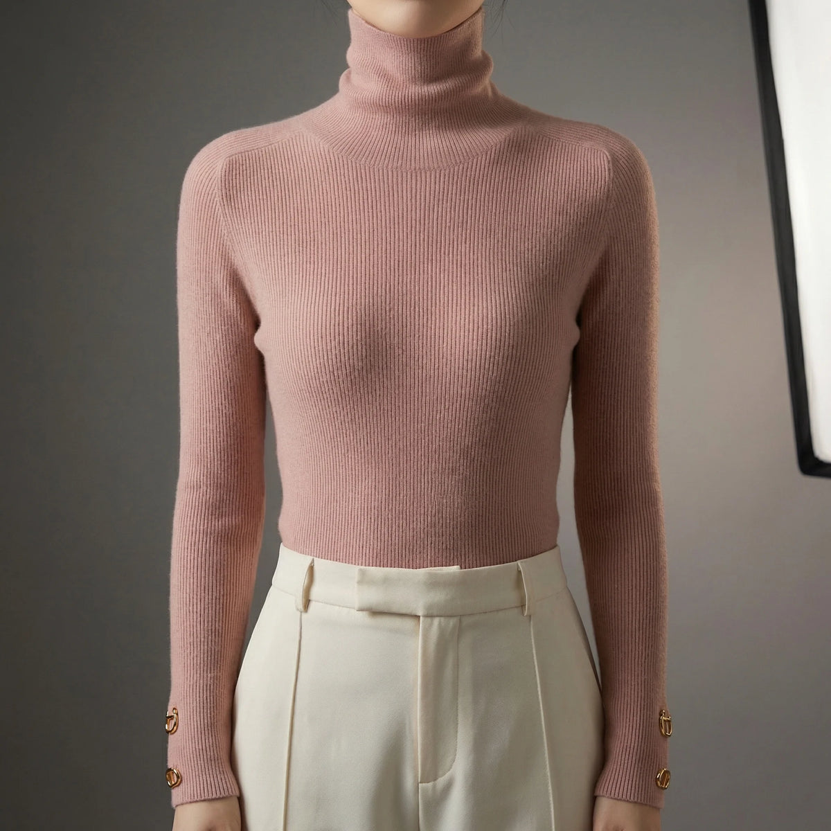 Fine Rib Turtleneck Sweater with Raglan Shoulders and a Slim Fit