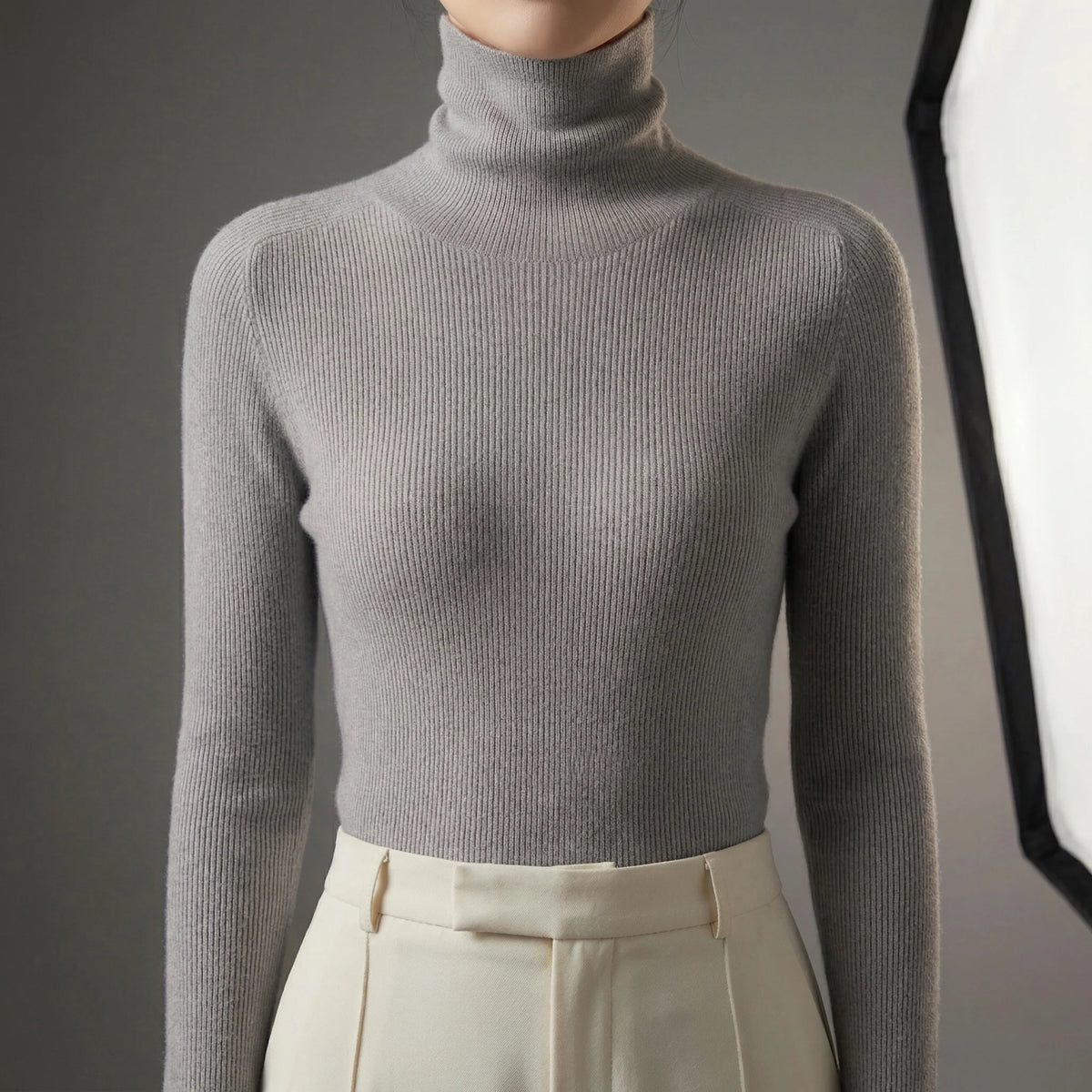 Fine Rib Turtleneck Sweater with Raglan Shoulders and a Slim Fit