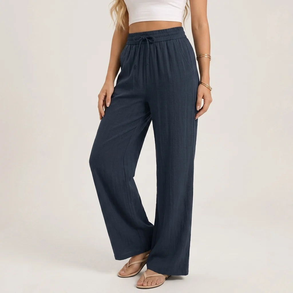 Wide Leg Trousers with a Drawstring Waist and Side Pockets