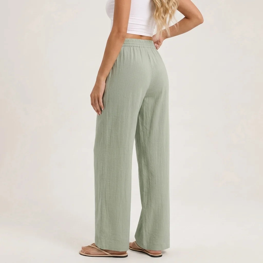Wide Leg Trousers with a Drawstring Waist and Side Pockets