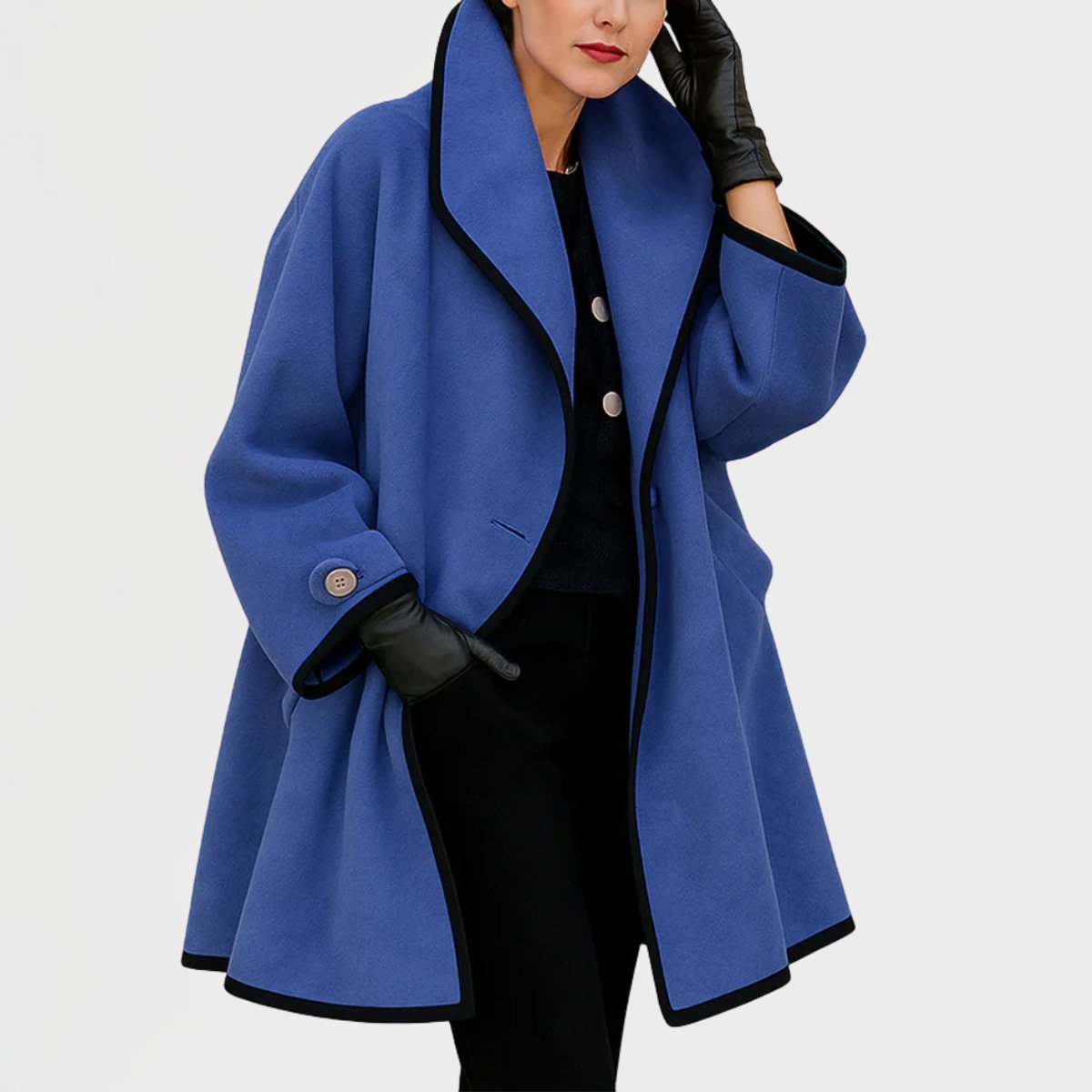 Oversized Coat with a Wide Notch Lapel and Contrast Trim 0
