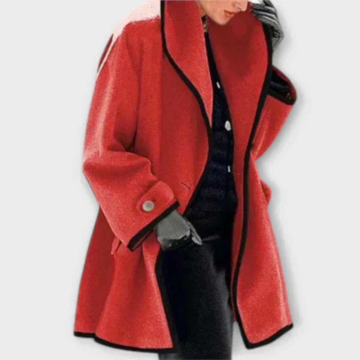 Oversized Coat with a Wide Notch Lapel and Contrast Trim 2
