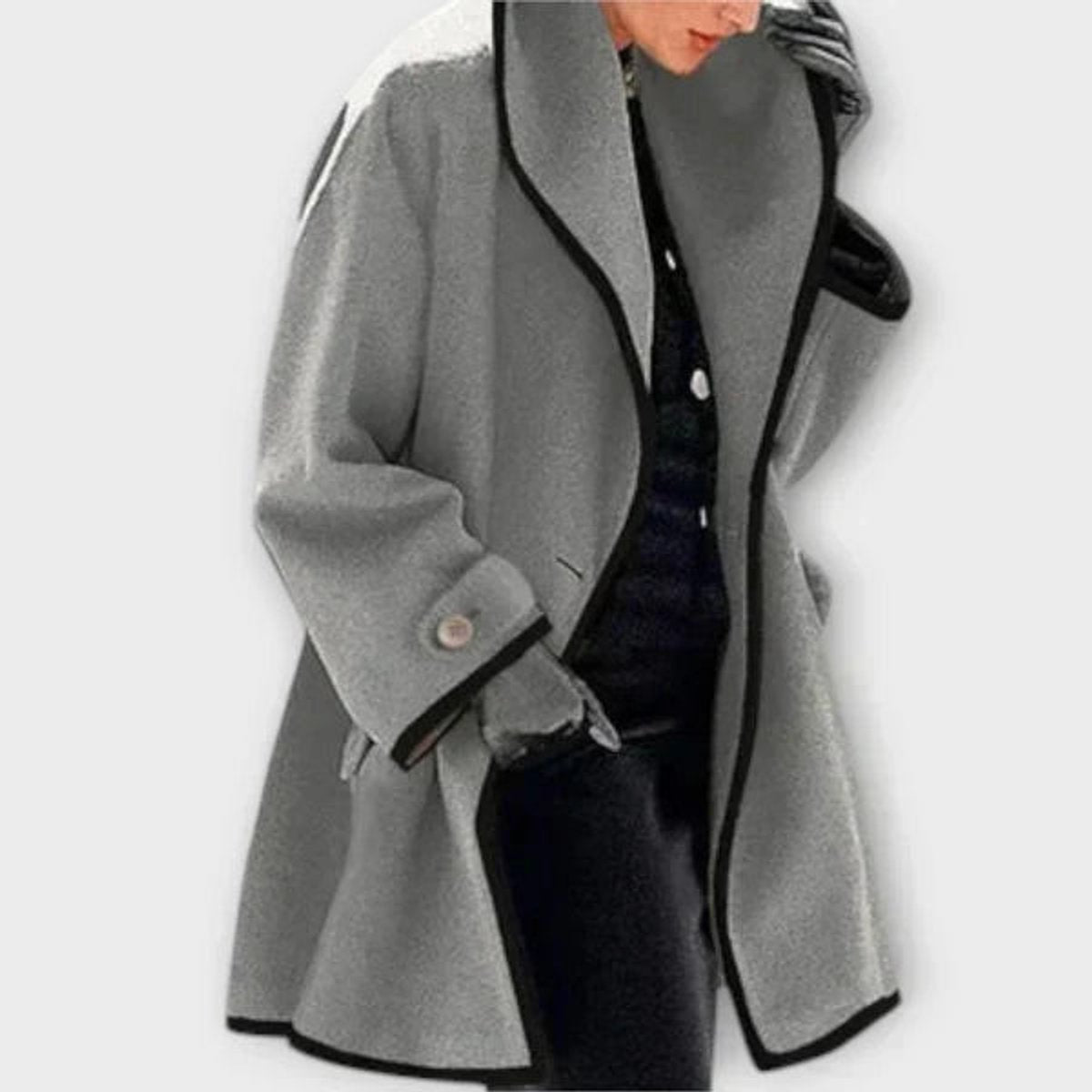 Oversized Coat with a Wide Notch Lapel and Contrast Trim 4