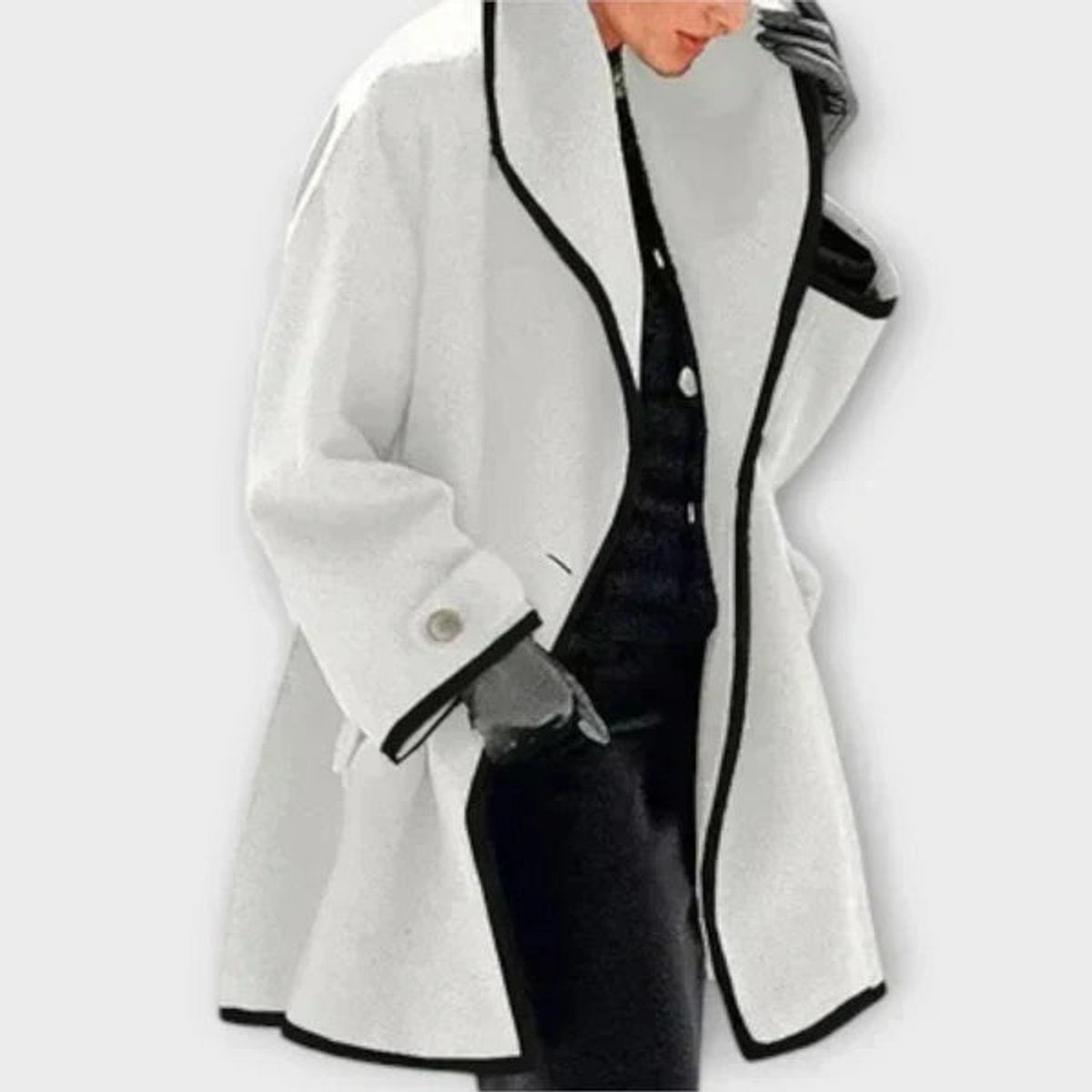 Oversized Coat with a Wide Notch Lapel and Contrast Trim 6
