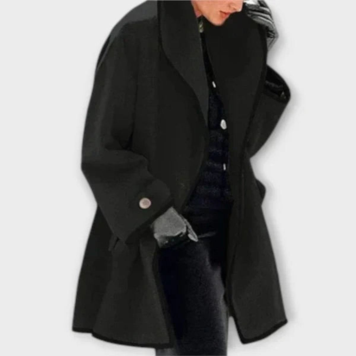 Oversized Coat with a Wide Notch Lapel and Contrast Trim 7