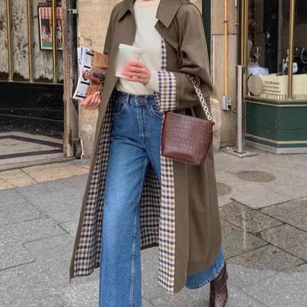 Oversized Long Trench Coat with a Notch Collar and Side Pockets 2