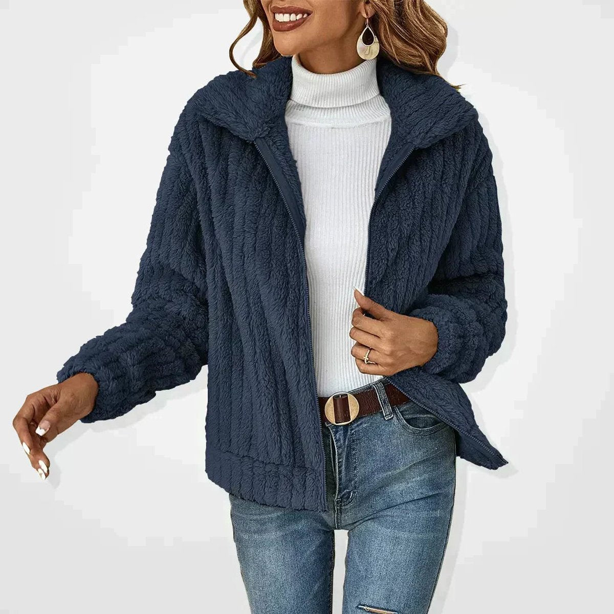 Oversized Quilted Jacket with a Full Zip and Plush Fleece 1