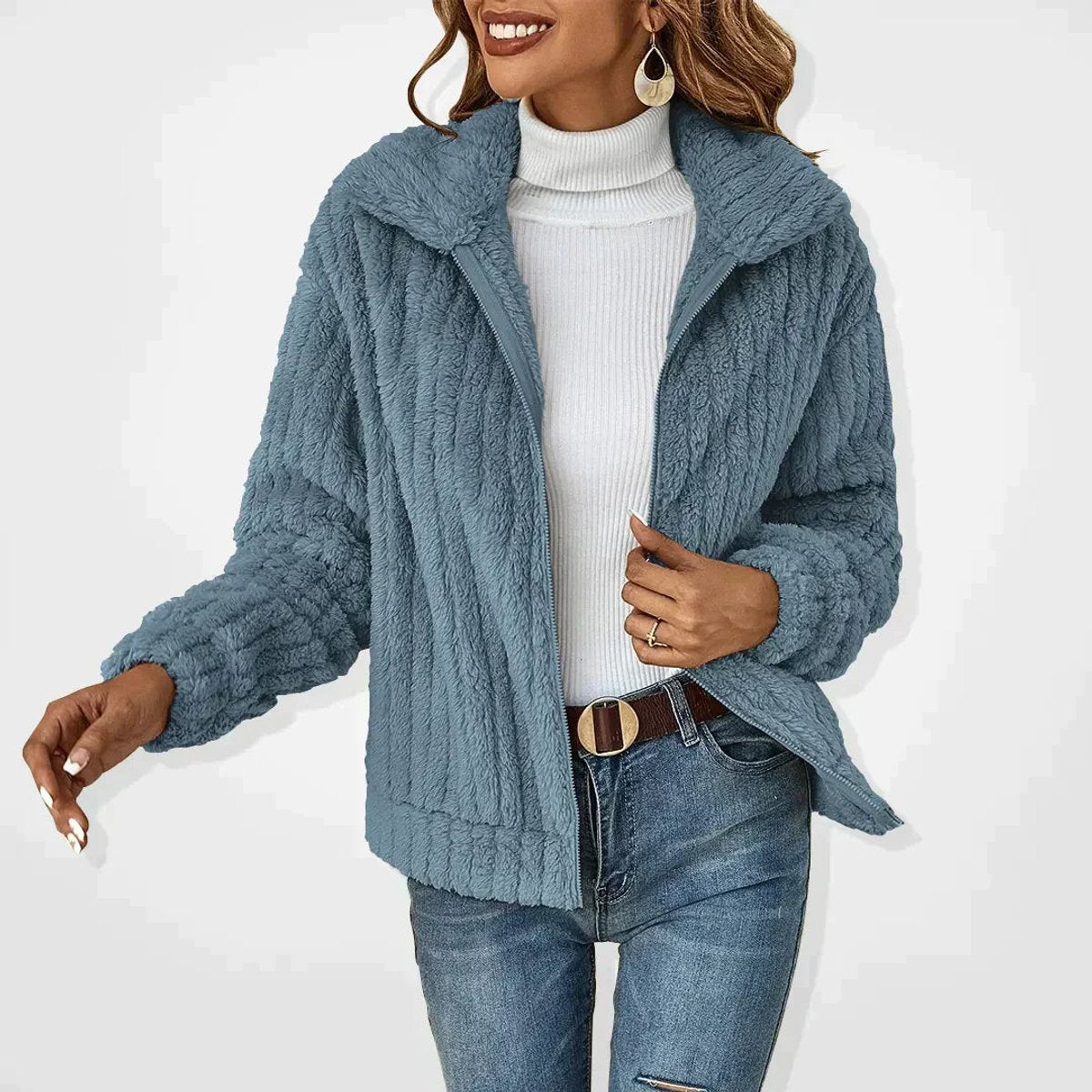 Oversized Quilted Jacket with a Full Zip and Plush Fleece 2