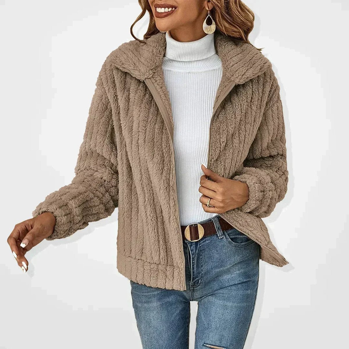 Oversized Quilted Jacket with a Full Zip and Plush Fleece 4