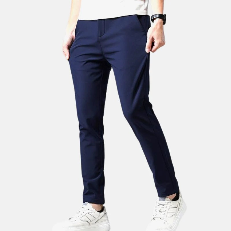 Paxon Men's Slim Chino Pants | Soft Cotton with Stretch Waist, Khaki 1