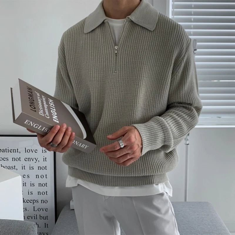 Rason Men's Half-Zip Polo Sweater | Textured Cotton, Relaxed Fit 0