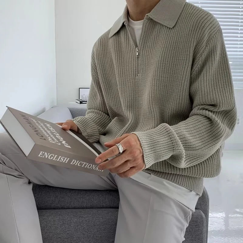 Rason Men's Half-Zip Polo Sweater | Textured Cotton, Relaxed Fit 3