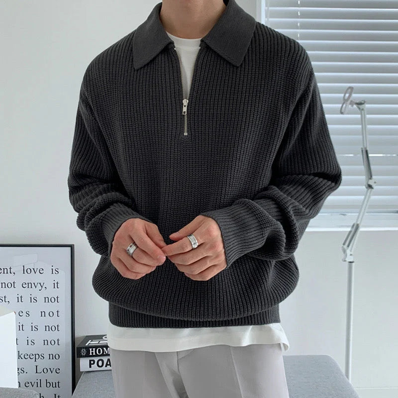 Rason Men's Half-Zip Polo Sweater | Textured Cotton, Relaxed Fit 9