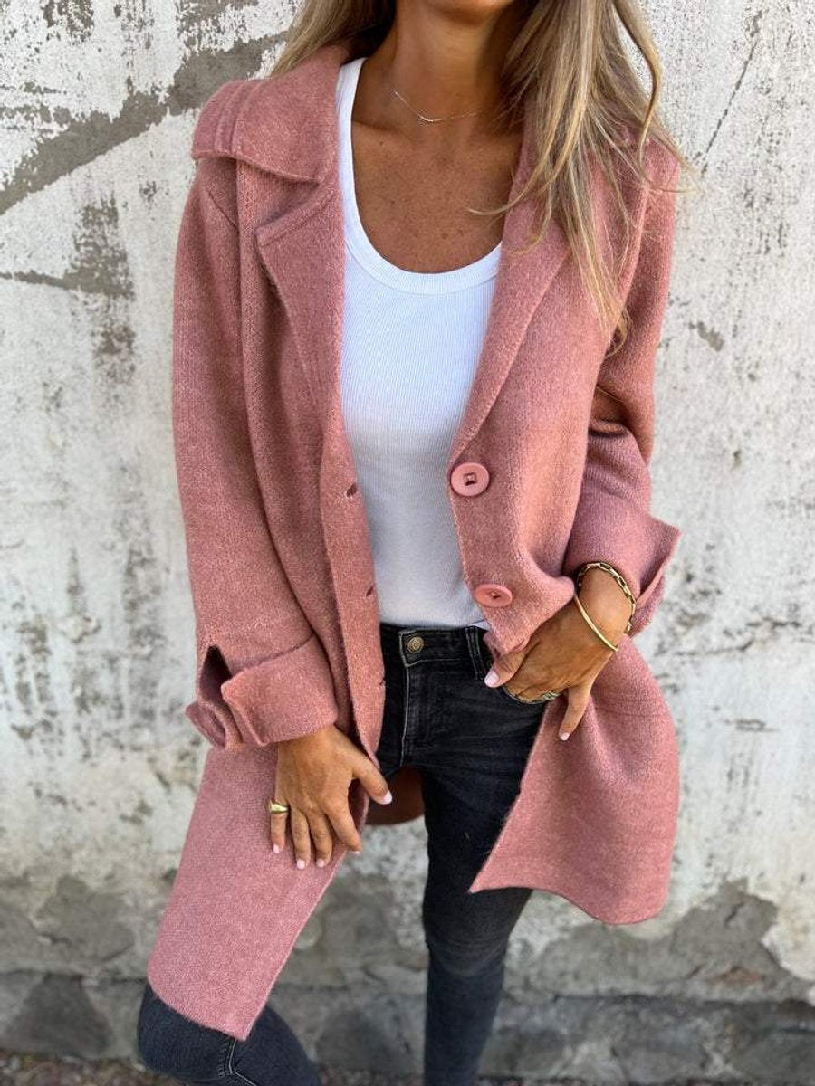 Relaxed Longline Coat with a Notch Collar and Button Front 1
