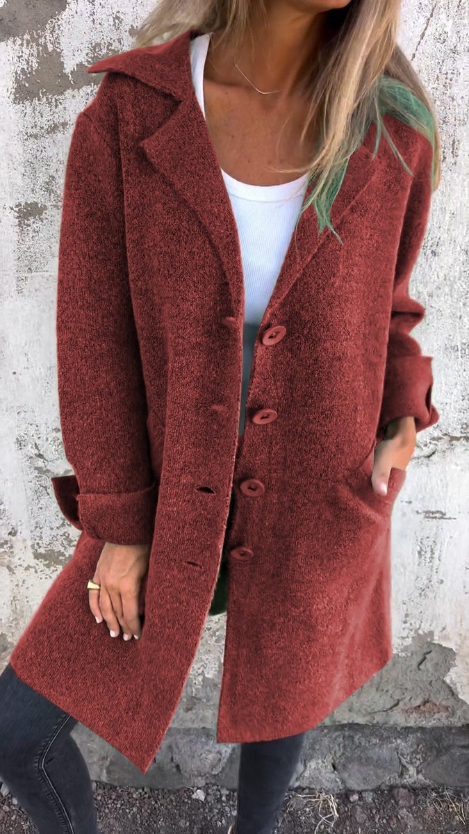 Relaxed Longline Coat with a Notch Collar and Button Front 10