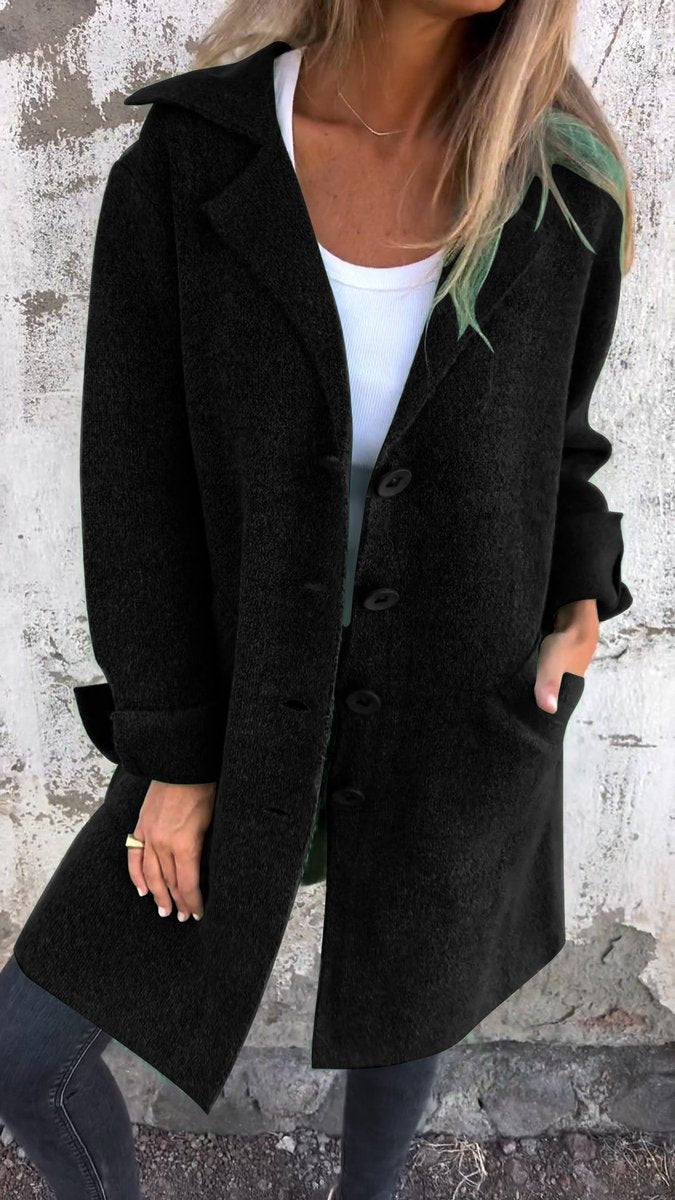 Relaxed Longline Coat with a Notch Collar and Button Front 11
