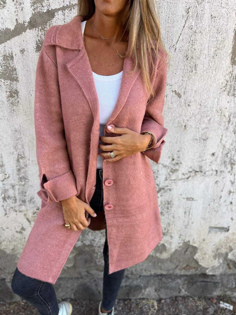 Relaxed Longline Coat with a Notch Collar and Button Front 3