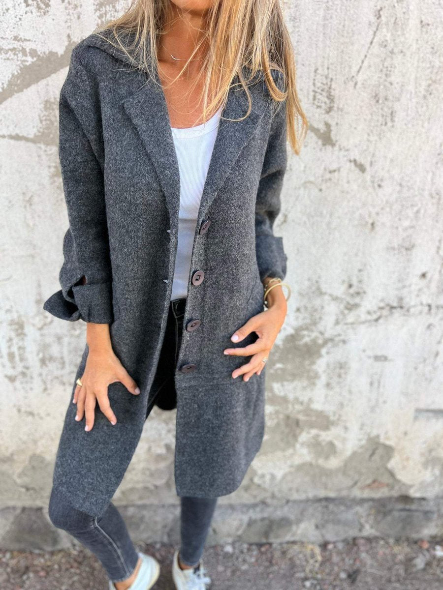 Relaxed Longline Coat with a Notch Collar and Button Front 4