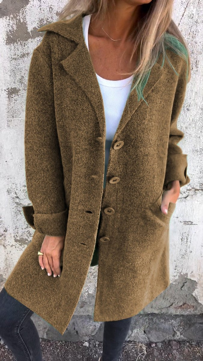 Relaxed Longline Coat with a Notch Collar and Button Front 7