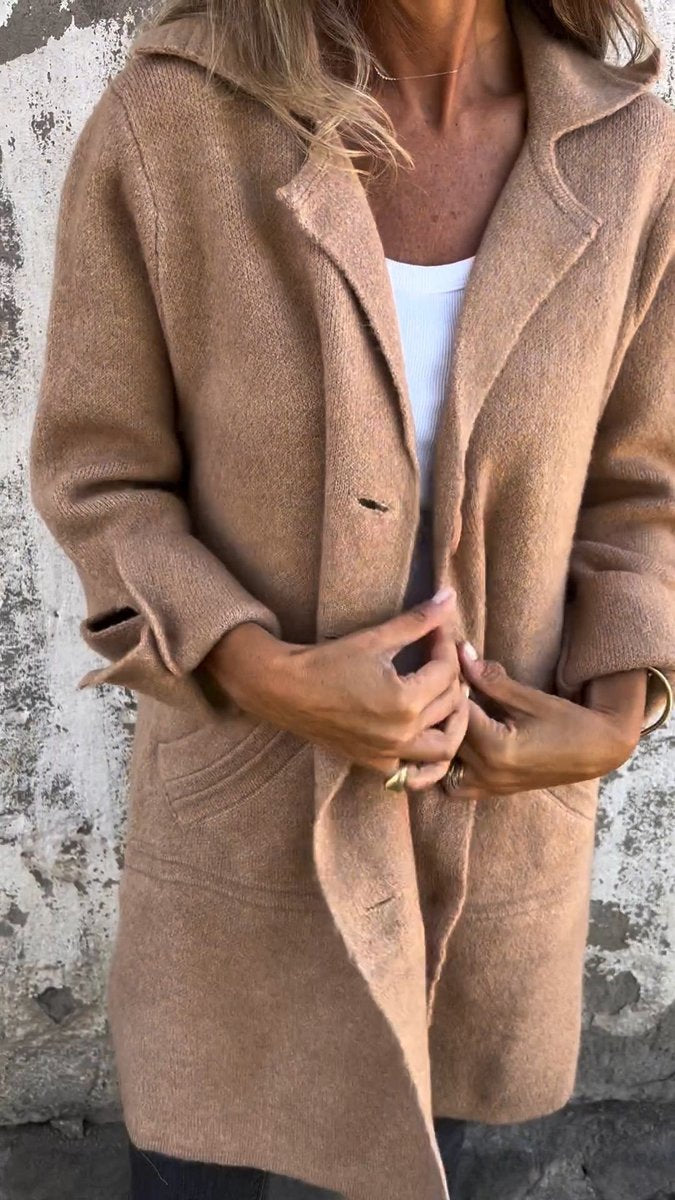 Relaxed Longline Coat with a Notch Collar and Button Front 9