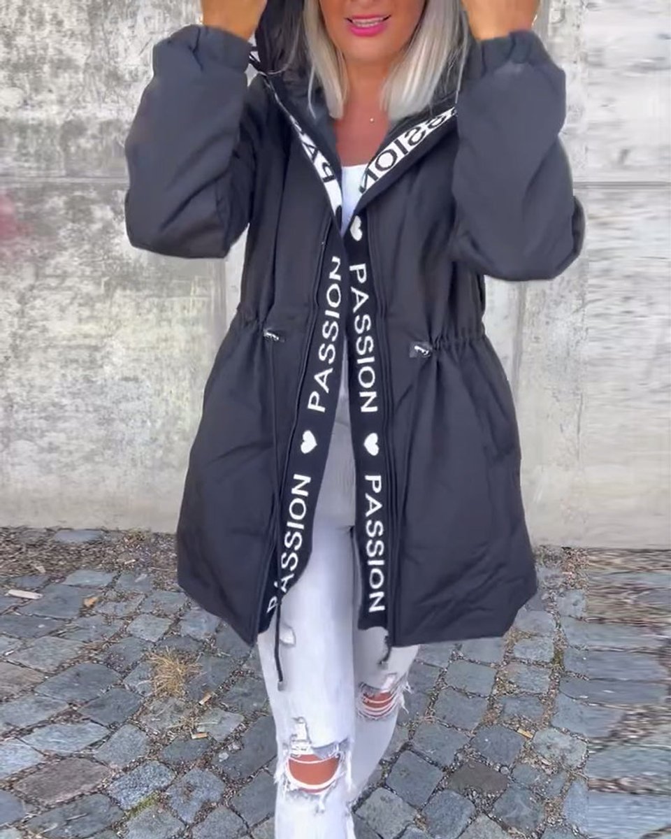 Relaxed Midi Parka Coat with a Hood and a Drawstring Waist 0