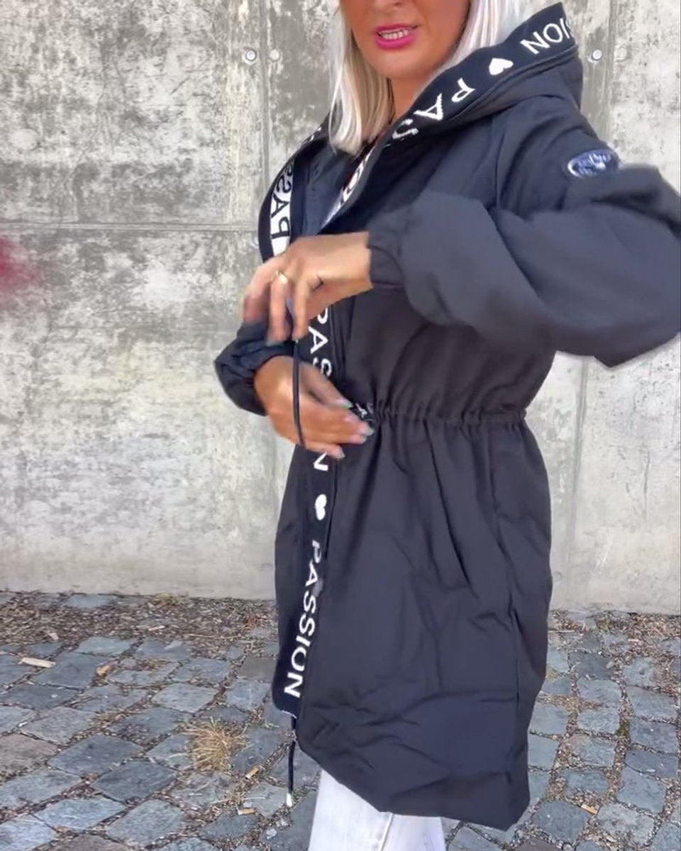 Relaxed Midi Parka Coat with a Hood and a Drawstring Waist 7